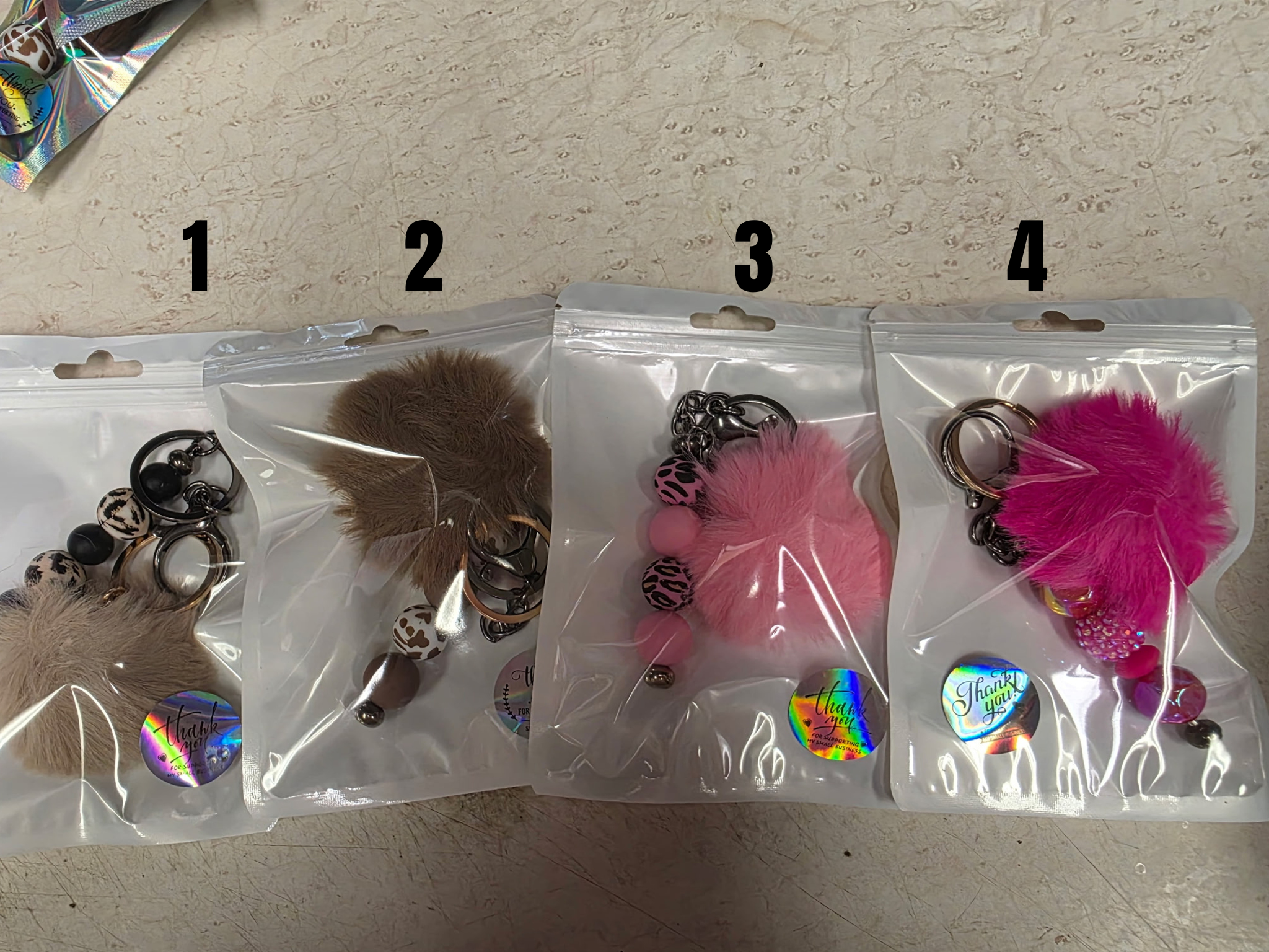 Checkered Charm Keychain - Fluff Ball
